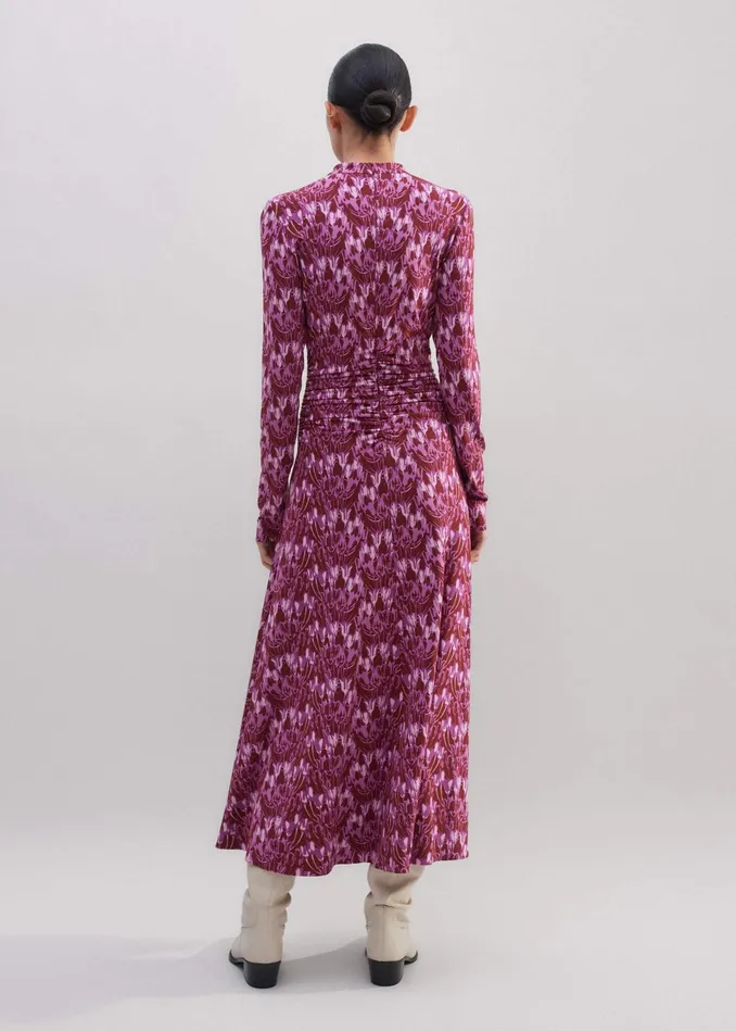 Women Tulip Print Ruched Front Maxi Dress Intense Reddark Purplemulti MEEM