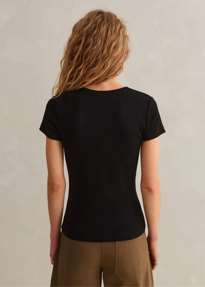 Women Ultimate Fitted Rib VNeck Tee Black MEEM