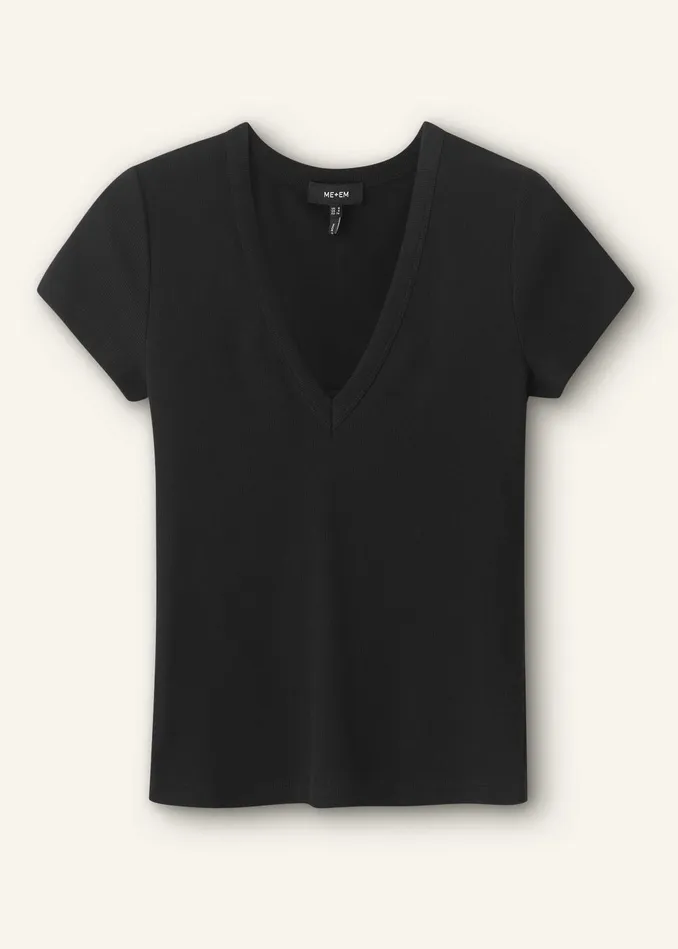 Women Ultimate Fitted Rib VNeck Tee Black MEEM