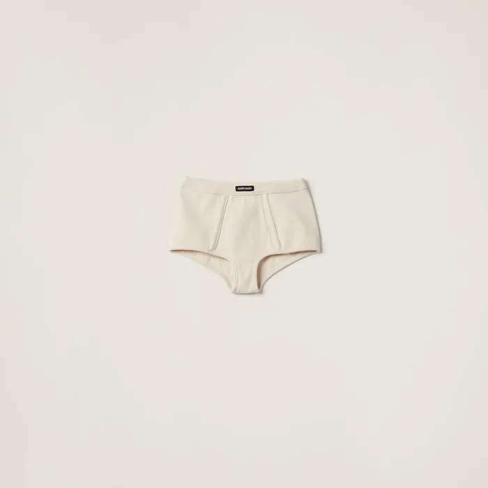 Women Underwear And Beachwear Miu Miu Garmentdyed Ribbed Boxer Shorts Natural