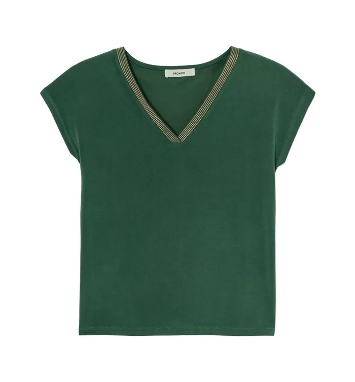 Women VNeck Top With Glitzy Detail 8211 Green Print Promod Tops Women VNeck Top With Glitzy Detail 8211 Green Print Promod Tops
