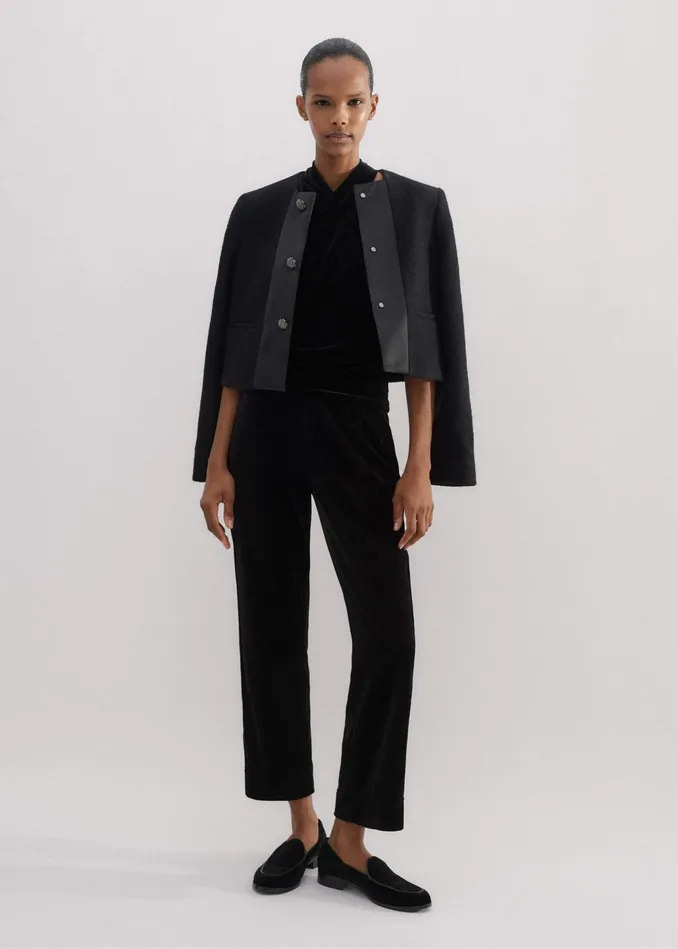 Women Velour Slim Crop Pant Black MEEM