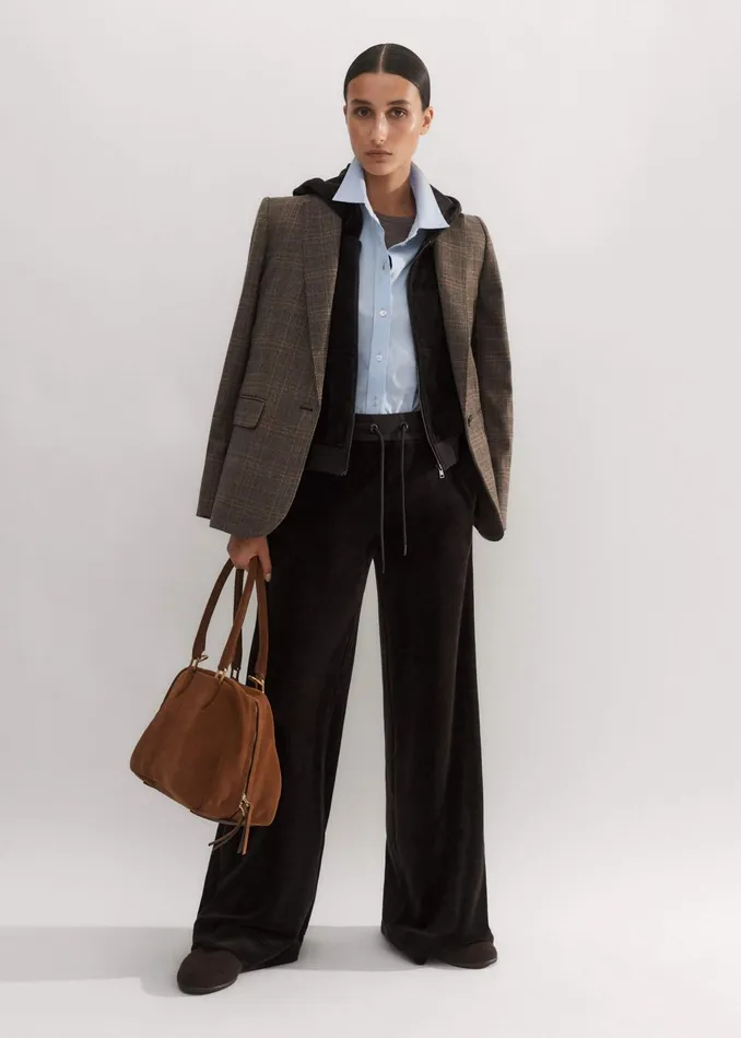 Women Velour WideLeg Track Pant Double Espresso MEEM