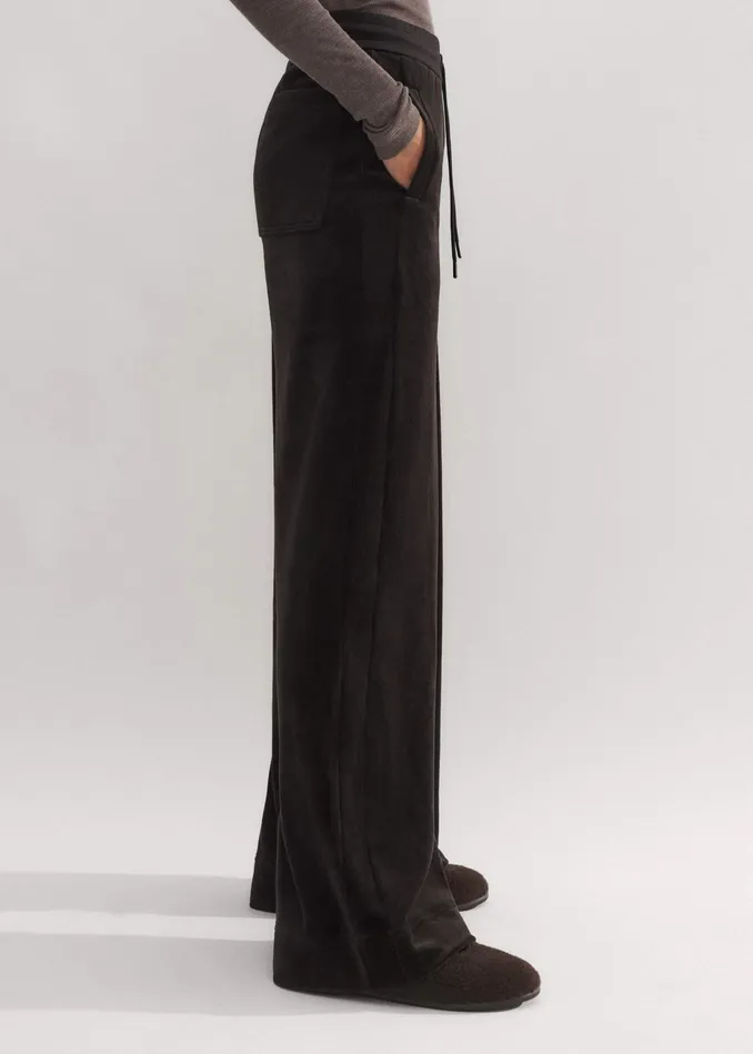 Women Velour WideLeg Track Pant Double Espresso MEEM