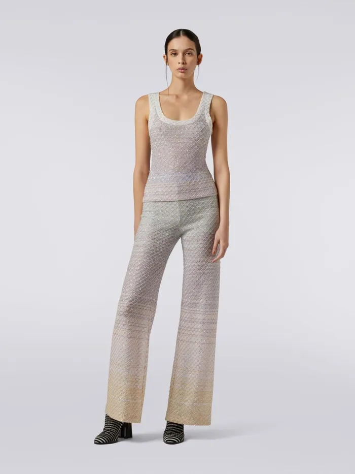 Women Viscose Blend Trousers With Mesh And Sequins Multicoloured Missoni Trousers Women Viscose Blend Trousers With Mesh And Sequins Multicoloured Missoni Trousers
