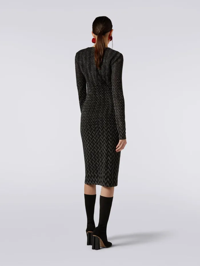 Women Viscose Chevron Midi Dress With Square Neckline With Lurex Black Missoni Dresses Women Viscose Chevron Midi Dress With Square Neckline With Lurex Black Missoni Dresses