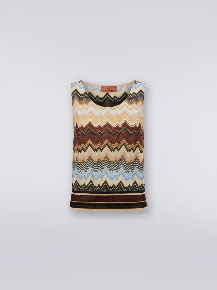 Women Viscose Chevron Tank Top With Lurex Multicoloured Missoni Tshirts And Tops