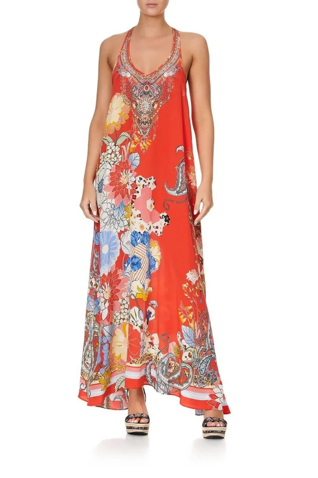 Women Wedding Guest Dresses Camilla V Neck Racerback Dress Paisley In Patches