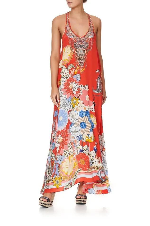 Women Wedding Guest Dresses Camilla V Neck Racerback Dress Paisley In Patches