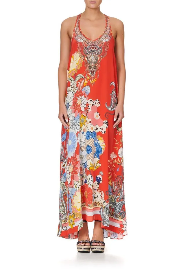 Women Wedding Guest Dresses Camilla V Neck Racerback Dress Paisley In Patches