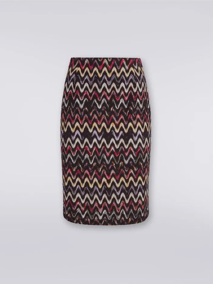 Women Wool And Viscose Longuette Skirt With Wave Pattern Multicoloured Missoni Skirts