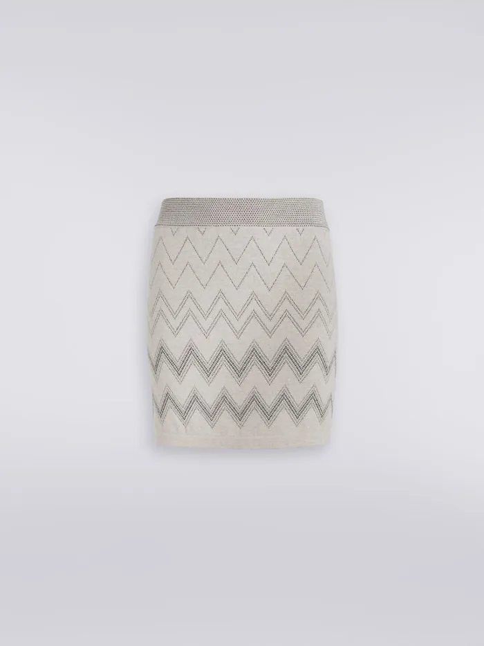 Women Wool And Viscose Miniskirt With Zigzag Pattern And Lurex Beige Missoni Skirts