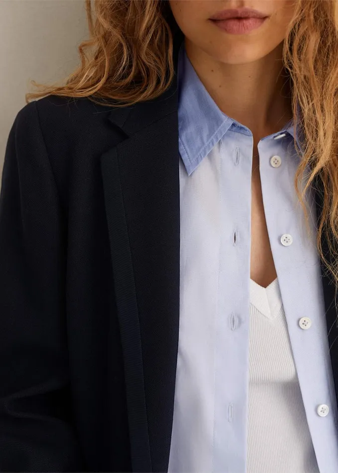 Women WoolBlend Sharp Longline Blazer Navy MEEM