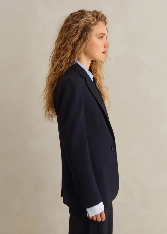Women WoolBlend Sharp Longline Blazer Navy MEEM