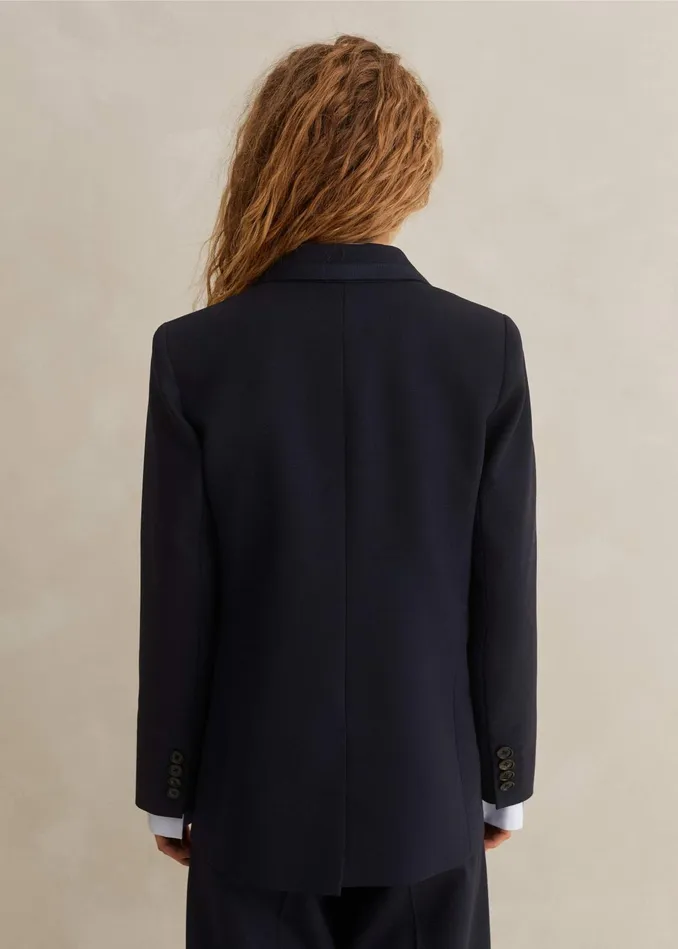 Women WoolBlend Sharp Longline Blazer Navy MEEM
