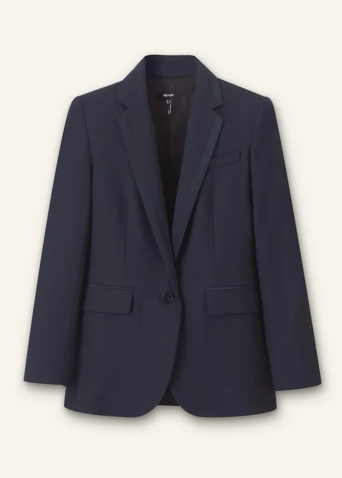 Women WoolBlend Sharp Longline Blazer Navy MEEM