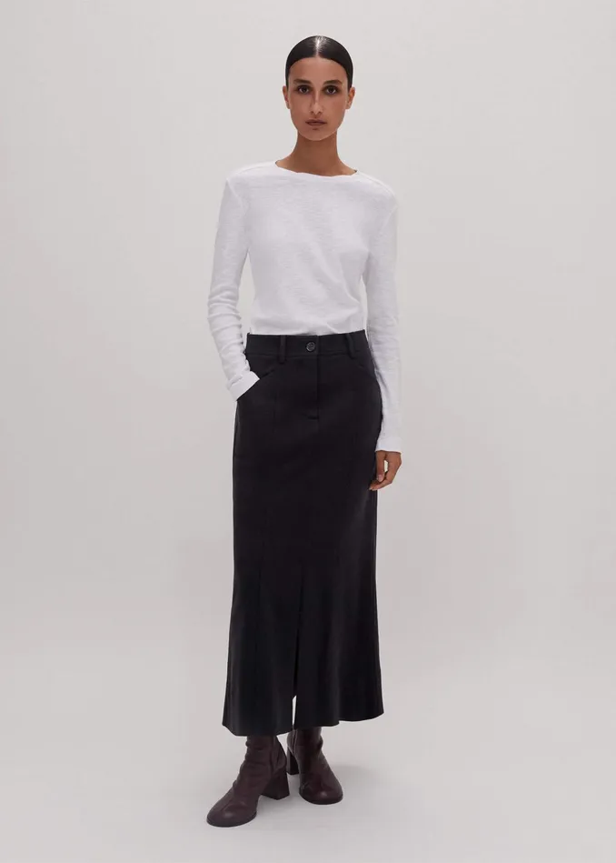 Women WoolBlend Travel Tailoring Midi Skirt Black MEEM
