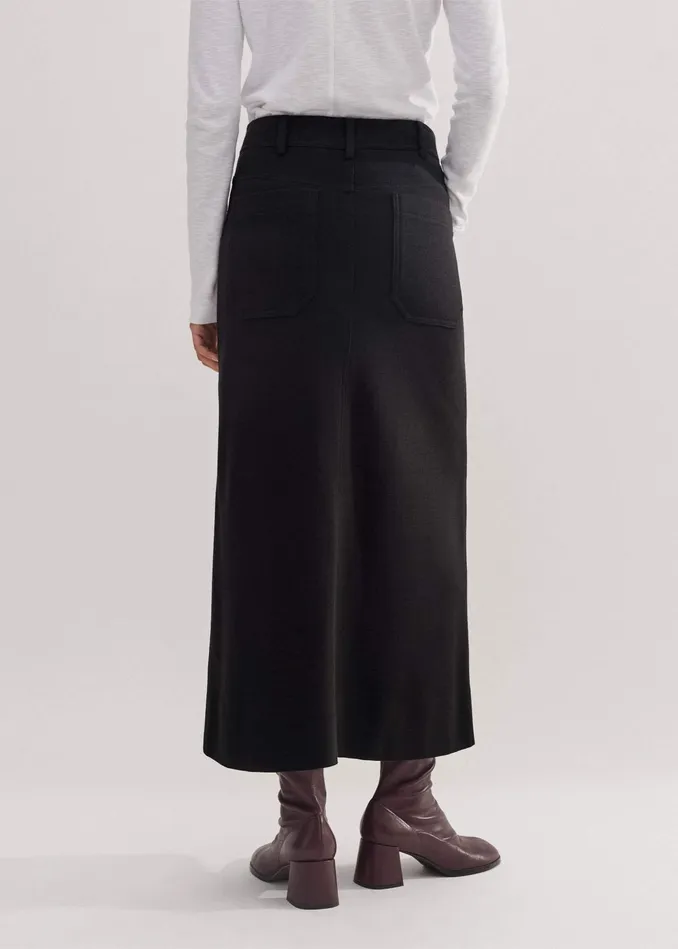 Women WoolBlend Travel Tailoring Midi Skirt Black MEEM