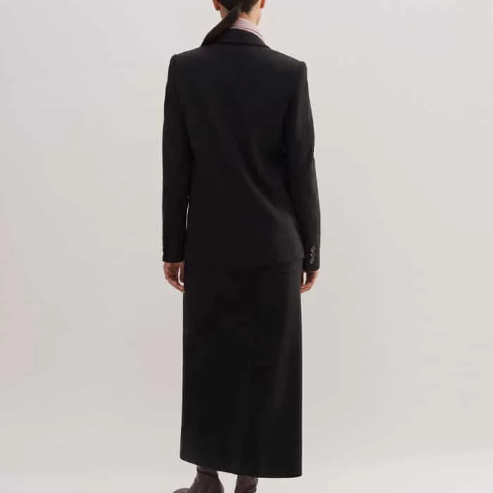 Women WoolBlend Travel Tailoring Midi Skirt Black MEEM