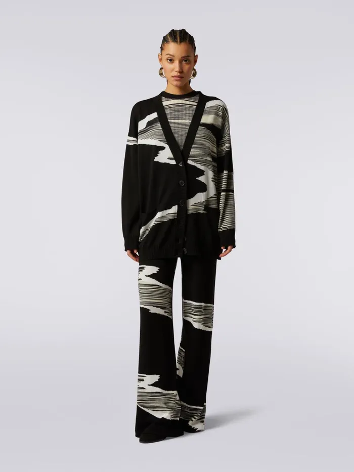Women Wool Cardigan With Inlay Details Black and White Missoni Knitwear Women Wool Cardigan With Inlay Details Black and White Missoni Knitwear