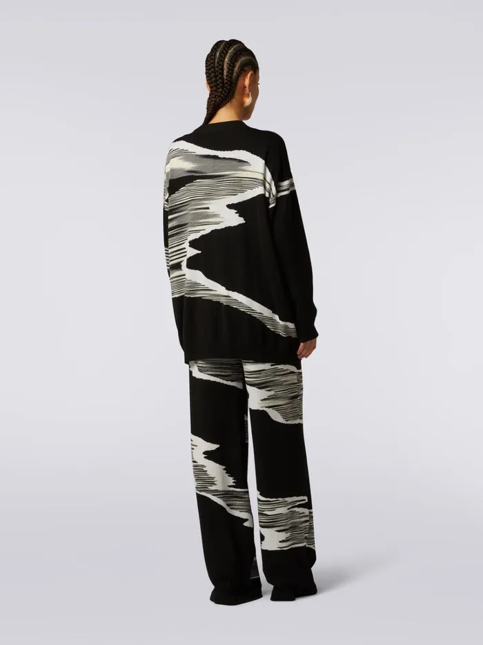 Women Wool Cardigan With Inlay Details Black and White Missoni Knitwear Women Wool Cardigan With Inlay Details Black and White Missoni Knitwear