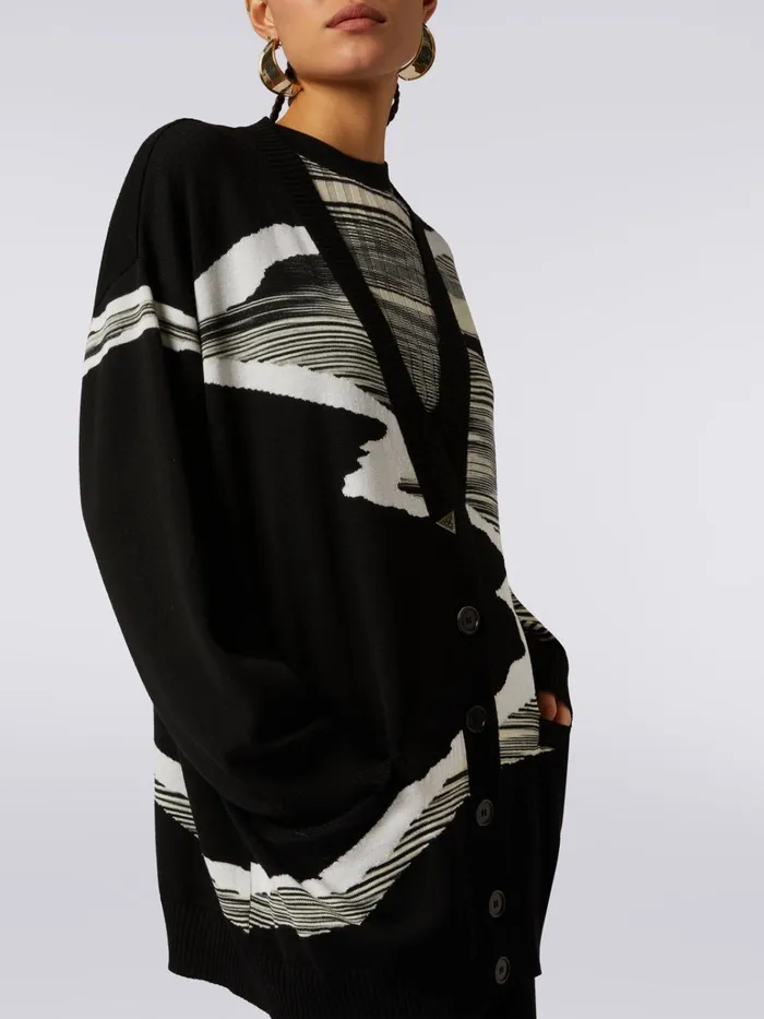 Women Wool Cardigan With Inlay Details Black and White Missoni Knitwear Women Wool Cardigan With Inlay Details Black and White Missoni Knitwear