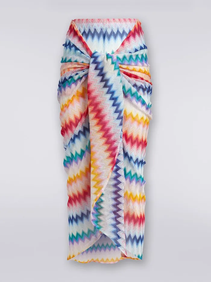 Women Zigzag Motif Sarong Skirt With Lurex Multicoloured Missoni Beachwear