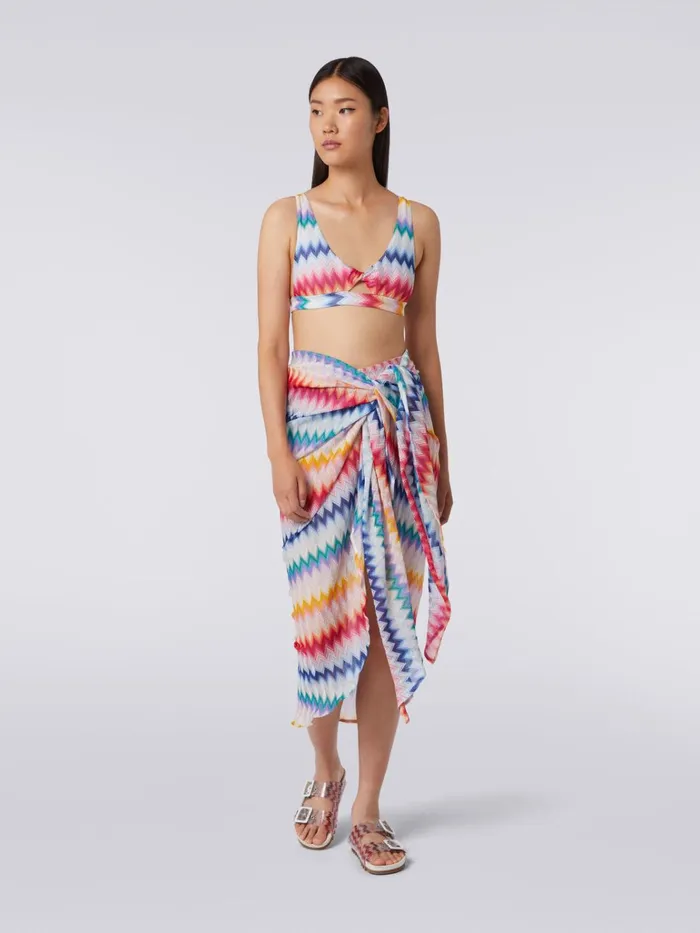 Women Zigzag Motif Sarong Skirt With Lurex Multicoloured Missoni Beachwear