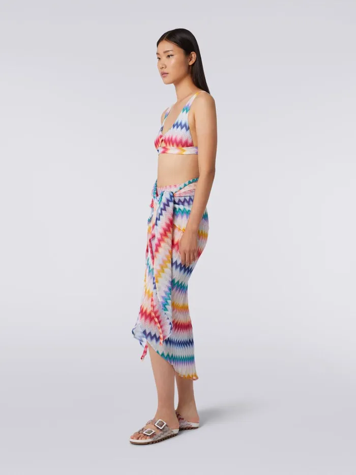 Women Zigzag Motif Sarong Skirt With Lurex Multicoloured Missoni Beachwear