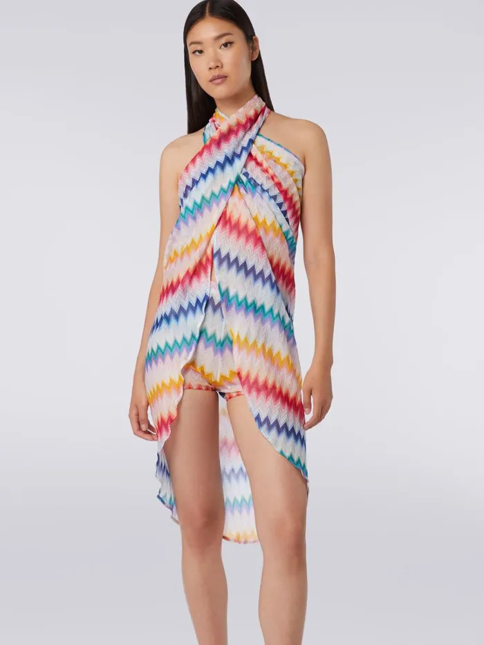 Women Zigzag Motif Sarong Skirt With Lurex Multicoloured Missoni Beachwear