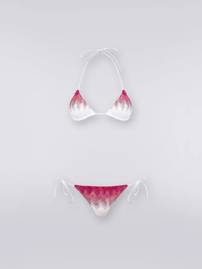 Women Zigzag Viscose Blend Bikini With Lurex White Pink and Fuchsia Missoni Swimsuits