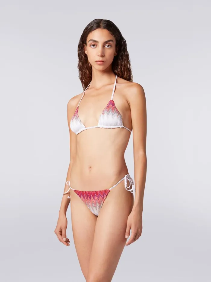 Women Zigzag Viscose Blend Bikini With Lurex White Pink and Fuchsia Missoni Swimsuits