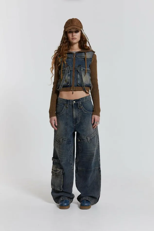 Zenith Double Layer Seam Colossus Baggy Jeans Blue Women Jaded London Jeans