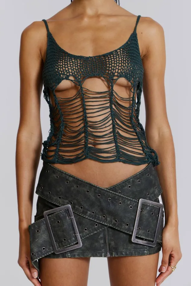 Zeta Knitted Top Khaki Women Jaded London Crop Tops