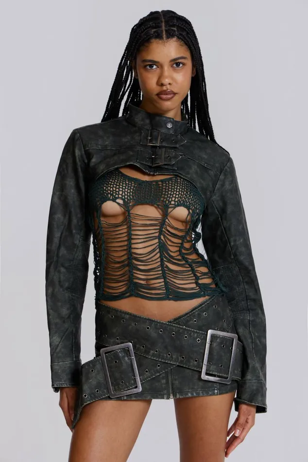 Zeta Knitted Top Khaki Women Jaded London Crop Tops