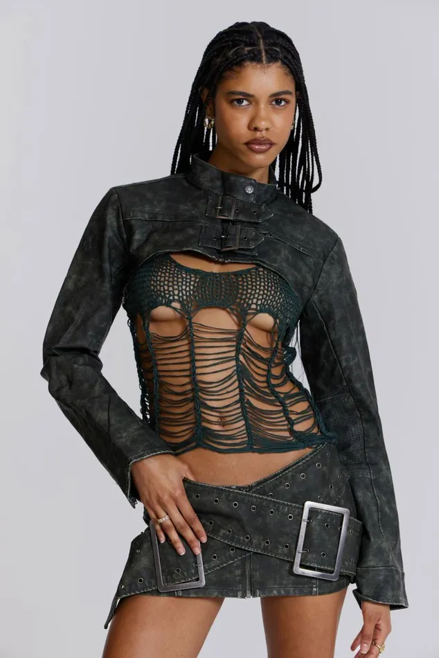 Zeta Knitted Top Khaki Women Jaded London Crop Tops